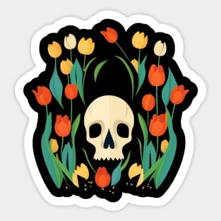 Skull with tulips Sticker